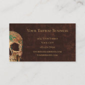ゴシック体の半分のスカル茶色のテクスチャ背景タトゥー 名刺 (裏面)