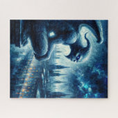 ゴシック体の都市ブルーを見下ろすガーゴイル ジグソーパズル (横)