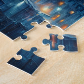 ゴシック体の都市ブルーを見下ろすガーゴイル ジグソーパズル (側面)