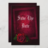 ゴシック体の額縁の文字と赤いバラ セーブザデート (正面/裏面)