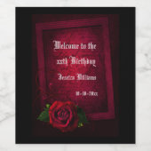 ゴシック体の額縁の文字と赤いバラ ワインラベル (シングルラベル)