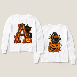 ゴシック体のAハロウィンのカボチャと黒猫