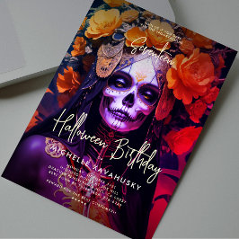 ゴシック体アダルトハロウィーン誕生日オレンジレディスカル 招待状