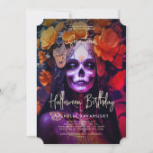 ゴシック体アダルトハロウィーン誕生日オレンジレディスカル 招待状 (正面)