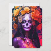 ゴシック体アダルトハロウィーン誕生日オレンジレディスカル 招待状 (裏面)