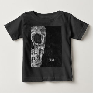 ゴシック体スカル白黒カッコいいグランジ ベビーTシャツ