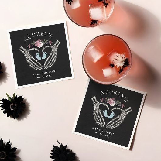 ゴシック体スケルトンハンドハート男の赤ちゃんシャワー スタンダードカクテルナプキン