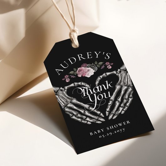 ゴシック体スケルトンハンドハート赤ちゃんシャワーありがとう ギフトタグ