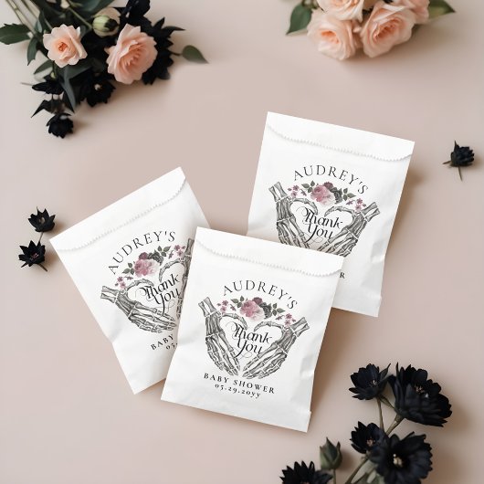 ゴシック体スケルトンハンドハート赤ちゃんシャワーありがとう フェイバーバッグ