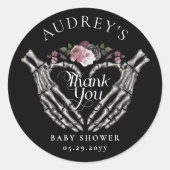 ゴシック体スケルトンハンドハート赤ちゃんシャワーありがとう ラウンドシール (正面)