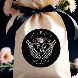 ゴシック体スケルトンハンドハート赤ちゃんシャワーありがとう ラウンドシール