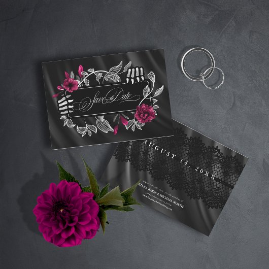 ゴシック体ハロウェディングスケルトンレースブルゴーニュID866 セーブザデート