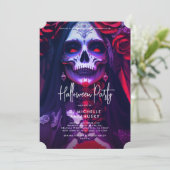 ゴシック体ハローウィンパーティレッドパープルレディスカル 招待状 (スタンド正面)