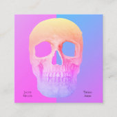 ゴシック体ハーフスカルブルーピンクパープルタトゥーショップ スクエア名刺 (正面)