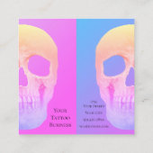 ゴシック体ハーフスカルブルーピンクパープルタトゥーショップ スクエア名刺 (裏面)