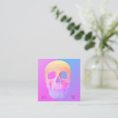 ゴシック体ハーフスカルブルーピンクパープルタトゥーショップ スクエア名刺 (スタンド正面)