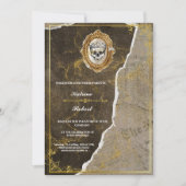 ゴシック体ブラックと金ゴールドスカル大人ハローウィンパーティ 招待状 (正面)