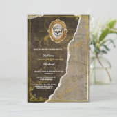 ゴシック体ブラックと金ゴールドスカル大人ハローウィンパーティ 招待状 (スタンド正面)