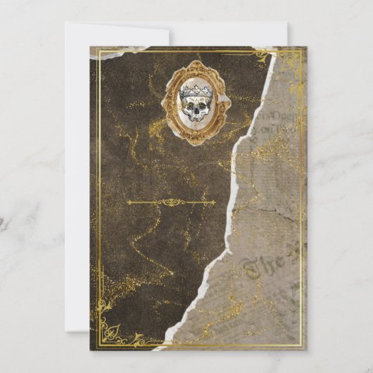 ゴシック体ブラックと金ゴールドスカル大人ハローウィンパーティ 招待状 (裏面)