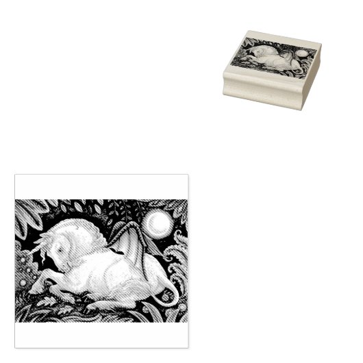 ゴシック体ユニコーン，こうもり翼，ファンタジーゴム印 ラバースタンプ (押印)