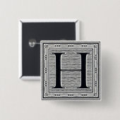 ゴシック体"H"の木版画のWoodblockのイニシャル 缶バッジ (正面&裏面)