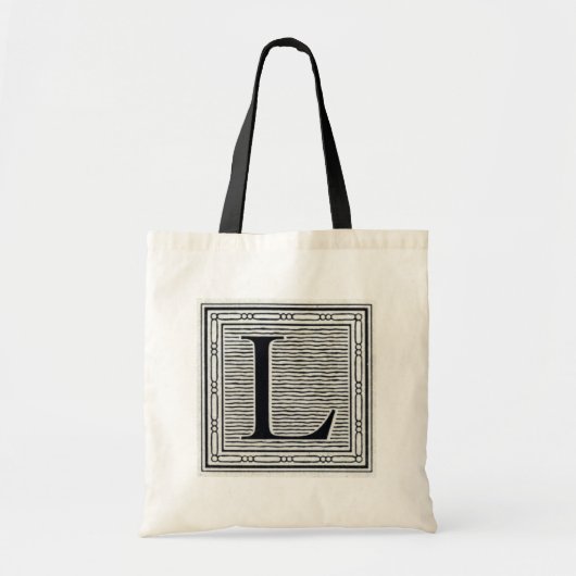 ゴシック体"L"木版画のWoodblockのイニシャル トートバッグ (正面)