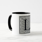 ゴシック体"L"木版画のWoodblockのイニシャル マグカップ (正面左)