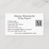 ゴシック体"M"の木版画のWoodblockのイニシャル 名刺 (裏面)