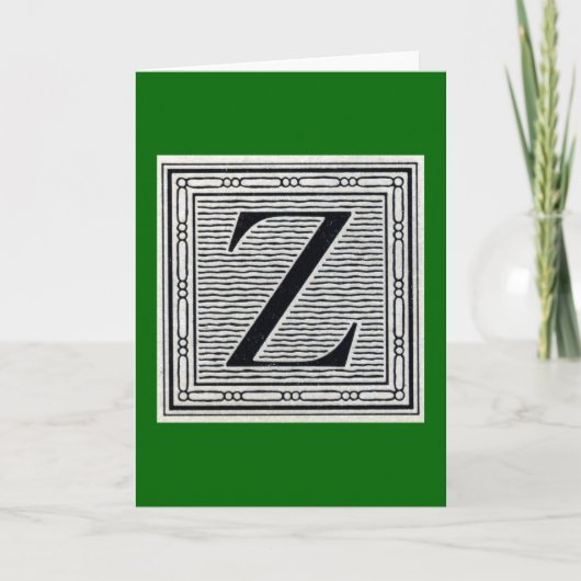 ゴシック体"Z"の木版画のWoodblockのイニシャル ノートカード (正面)