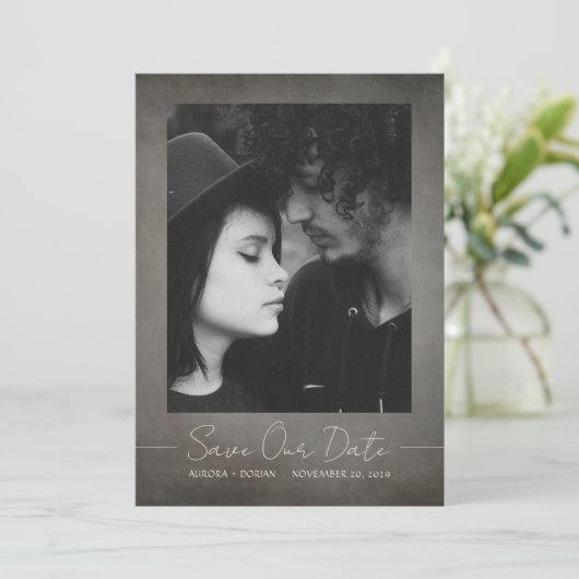 ゴシック写真の結婚式の日付を保存 招待状 (スタンド正面)