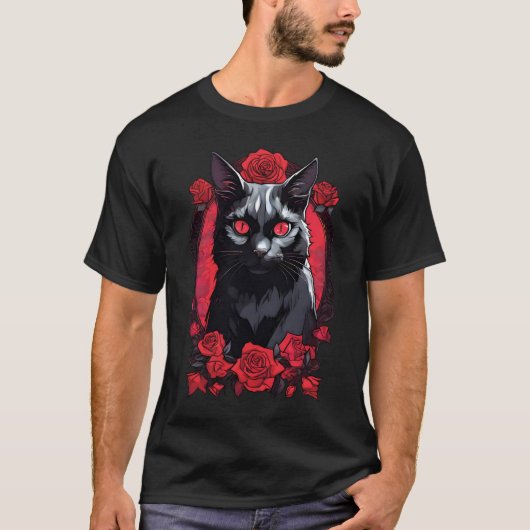 ゴシック動物ポートレート |黒猫 Tシャツ (正面)