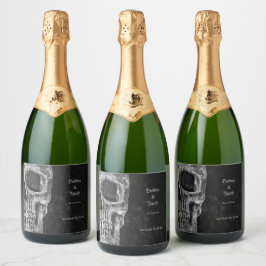 ゴシック半スカルカッコいい白黒グランジ スパークリングワインラベル