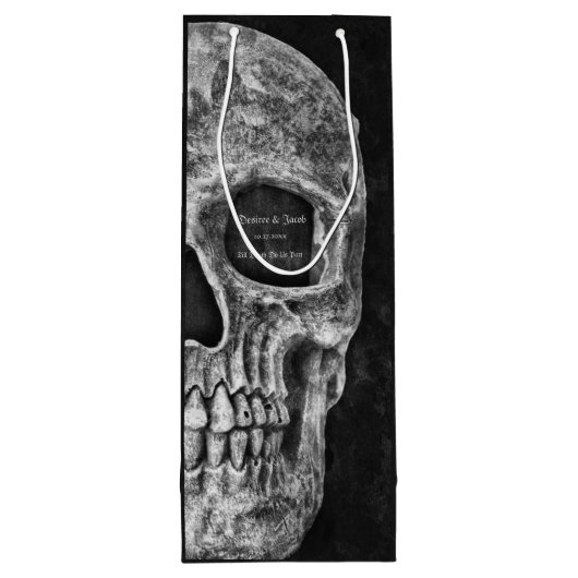 ゴシック半スカルカッコいい白黒グランジ ワインギフトバッグ (裏面)