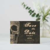 ゴシック半視半身スカル頭部ヴィンテージ保存日 インビテーションポストカード (スタンド正面)