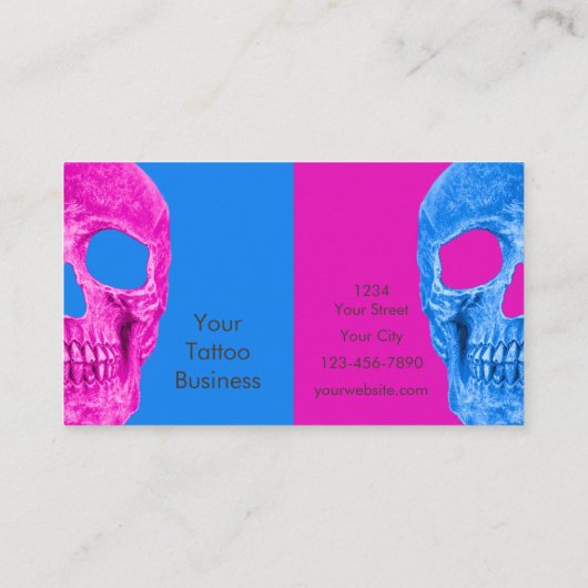 ゴシック半身スカルヘッドネオンブルーピンクタトゥーショップ 名刺 (裏面)
