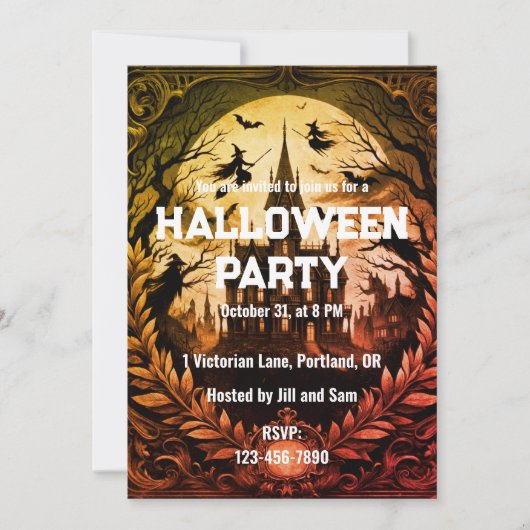 ゴシック古ビクトリアンヴィンテージハローウィンパーティ 招待状 (正面)