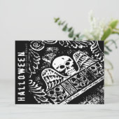 ゴシック型の墓石スカル及び翼ハローウィンパーティ 招待状 (スタンド正面)