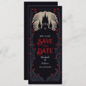 ゴシック城のフローラ結婚式の日付を保存 招待状 (正面/裏面)