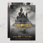 ゴシック城ヴィンテージ不気味ハローウィンパーティ 招待状 (正面/裏面)