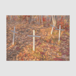 ゴシック墓地のクロスと紅葉スケッチアート 薄葉紙