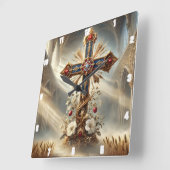 ゴシック大聖堂華美十字架 スクエア壁時計 (傾斜)