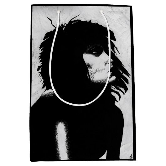 ゴシック女神ポートレートオリジナルアート白黒 ミディアムペーパーバッグ (正面)