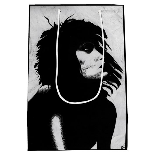 ゴシック女神ポートレートオリジナルアート白黒 ミディアムペーパーバッグ (裏面)