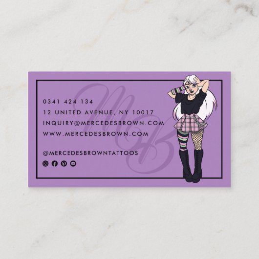 ゴシック字幕漫画ガールパープルタトゥーアーティスト 名刺 (裏面)