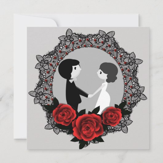 ゴシック宝石飾りバラレースカメオ招待状 招待状 (裏面)