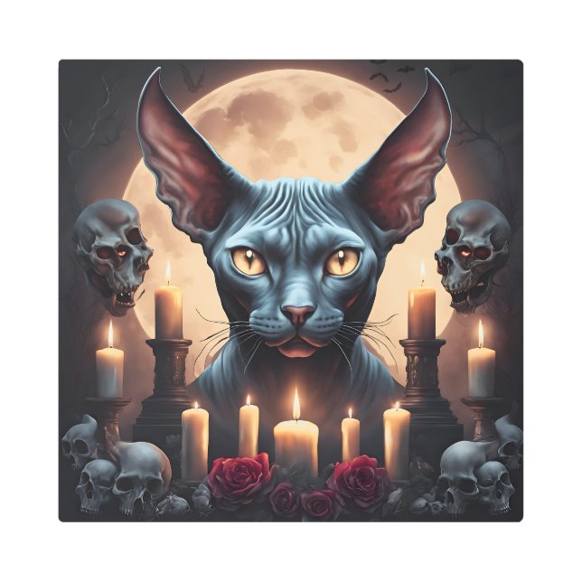 ゴシック小妖精や小人スフィンクス猫オカルトゴシックウォールアート メタルプリント (正面)