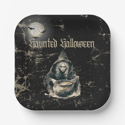 ゴシック幽霊のよく出るハウスウィッチハロウィーンの衣装パーティー ペーパープレート (正面)