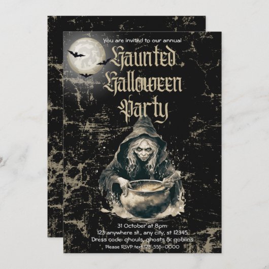 ゴシック幽霊のよく出るハウスウィッチハロウィーンの衣装パーティー 招待状 (正面/裏面)