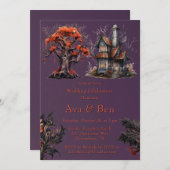 ゴシック幽霊のよく出るパープル結婚ハウス 招待状 (正面/裏面)