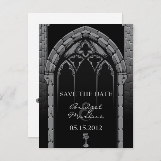 ゴシック式の結婚式の日付のはがきを保存 案内ポストカード (正面/裏面)